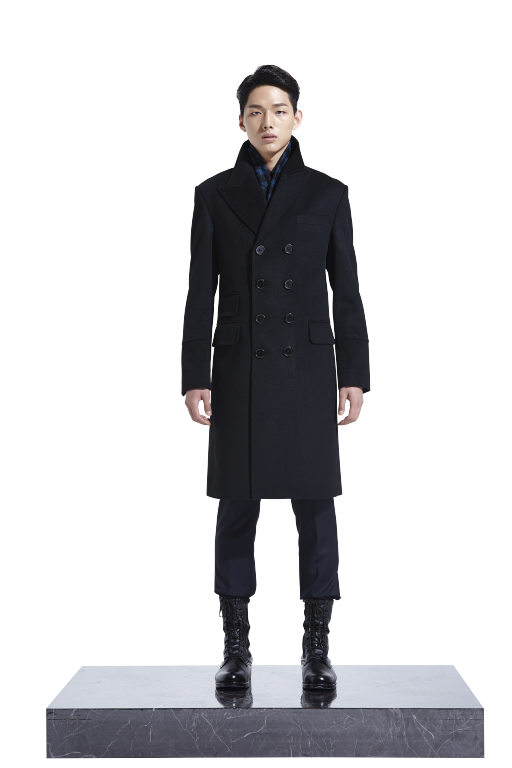 DOUBLE-BREASTED FOUR BUTTON BLACK LONG COAT